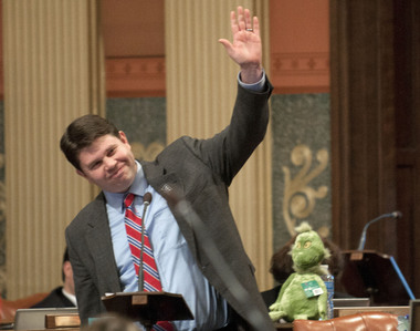 State representative Brandon Dillon - D debate right to work inside the House chamber at the Capitol building in Lansing, Mich. Tuesday, December 11, 2012. (Chris Clark | MLive.com)