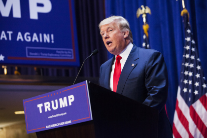 NEW YORK, NY - JUNE 16:   Business mogul Donald Trump gives a speech as he announces his candidacy for the U.S. presidency at Trump Tower on June 16, 2015 in New York City.  Trump is the 12th Republican who has announced running for the White House.  (Photo by Christopher Gregory/Getty Images)