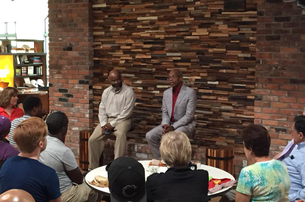 Michigan Chronicle Senior Editor Keith Owens interviews Detroit’s Planning and Development Director Maurice Cox at the Green Garage for its Community Lunch event last week.