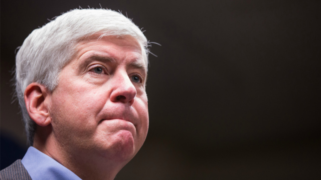 FLINT, MI - JANUARY 27: Michigan Gov Rick Snyder speaks to media regarding the status of the Flint water crisis on January 27, 2016 at Flint City Hall in Flint, Michigan. A federal state of emergency has been declared in Flint related to the city's water becoming contaminated. (Photo by Brett Carlsen/Getty Images) *** Local Caption *** Rick Snyder