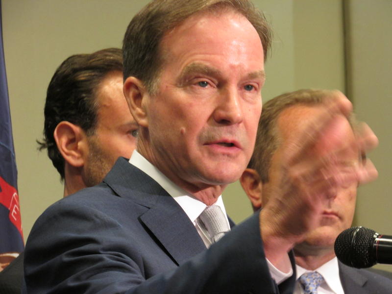Michigan AG Bill Schuette announces civil suits against three companies involved in the Flint water crisis. STEVE CARMODY / MICHIGAN RADIO