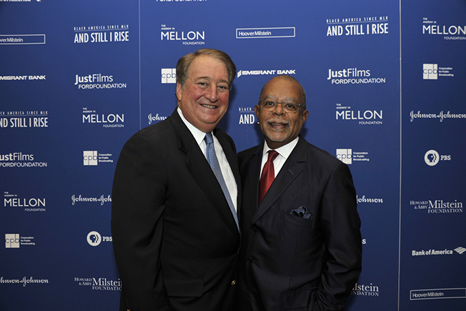 Howard P. Milstein, Chairman and CEO of Emigrant Bank (left), with Henry Louis Gates Jr., at a launch event sponsored by the Howard and Abby Milstein Foundation, Emigrant Bank and HooverMilstein, for Professor Gates upcoming public television series “Black America Since MLK: And Still I Rise.”