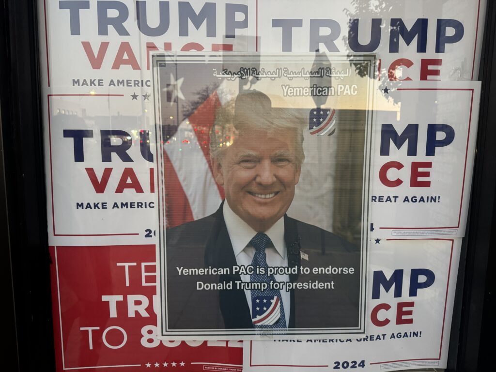 Sign outside of Hamtramck Trump headquarters in November, 2024. Photo: Samuel Robinson